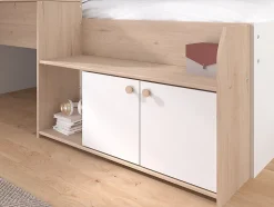 Lit combiné 90 x 190/200 cm - Coloris : Naturel et blanc + Sommier - MIVONA