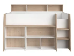 Lit combiné 90 x 200 cm avec bureau et rangements - Blanc et naturel - APOLINO