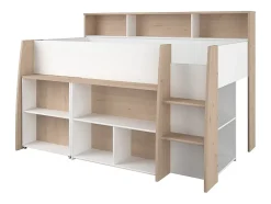 Lit combiné 90 x 200 cm avec bureau et rangements - Blanc et naturel - APOLINO