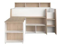 Lit combiné 90 x 200 cm avec bureau et rangements - Blanc et naturel - APOLINO