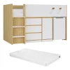 Lit combiné 90 x 190 cm avec bureau et rangements - Coloris : Naturel et blanc + Matelas - SAGITI