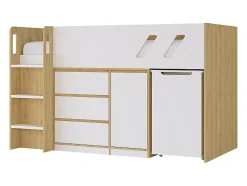Lit combiné 90 x 190 cm avec bureau et rangements - Coloris : Naturel et blanc + Matelas - SAGITI