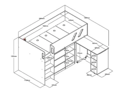 Lit combiné 90 x 190 cm avec bureau et rangements - Coloris : Naturel et blanc + Matelas - SAGITI