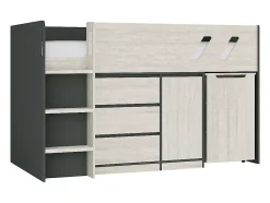 Lit combiné 90 x 190 cm avec bureau et rangements - Coloris : Anthracite et naturel grisé - SAGITI