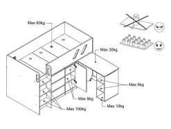 Lit combiné 90 x 190 cm avec bureau et rangements - Coloris : Naturel et blanc - SAGITI