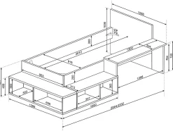 Lit combiné 90 x 200 cm avec rangements et bureau - Coloris : Naturel et rose + Sommier + Matelas - RIGALI