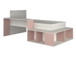 Lit combiné 90 x 200 cm avec rangements et bureau - Coloris : Naturel et Rose - RIGALI