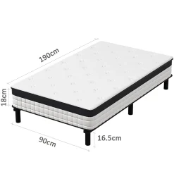 Lit combiné avec matelas à ressorts et cadre de lit en fer, 18 cm d'épaisseur, 90 x 190 cm, 6 pieds.