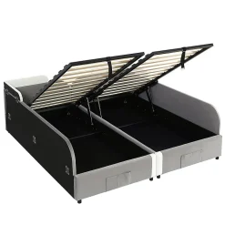 Lit combiné enfant 90x200 cm x2, hydraulique, sac rangement, contreplaqué - gris