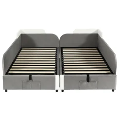 Lit combiné enfant 90x200 cm x2, hydraulique, sac rangement, contreplaqué - gris