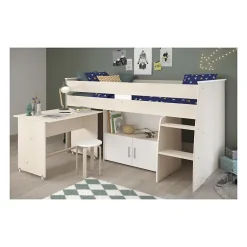 Lit combiné enfant ZOLA 90x200 cm - 2 portes - Avec bureau - Décor acacia clair et blanc - L 206,3 x H 110 x P 114/183 cm - PA