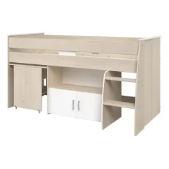 Lit combiné enfant ZOLA 90x200 cm - 2 portes - Avec bureau - Décor acacia clair et blanc - L 206,3 x H 110 x P 114/183 cm - PA