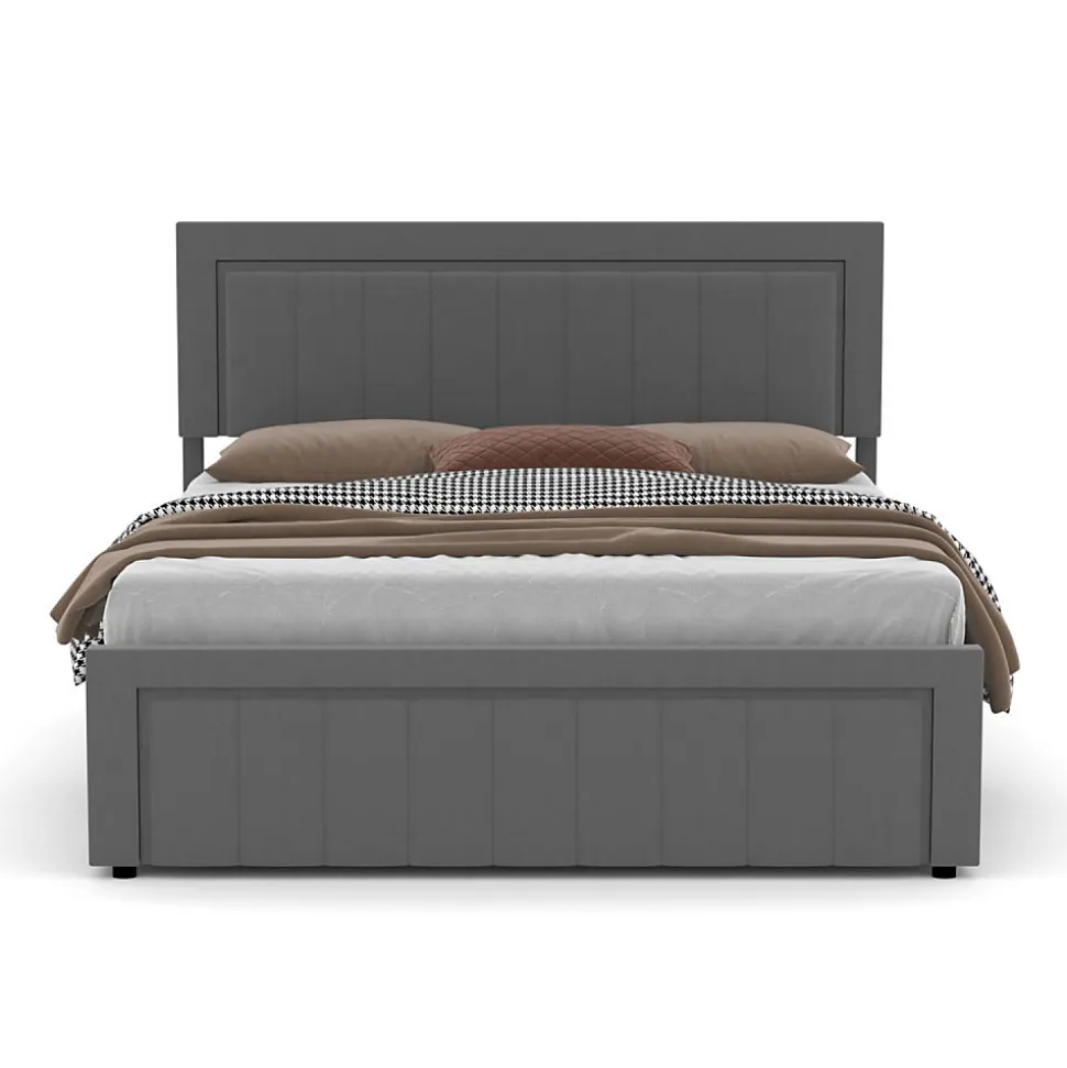 Lit contemporain avec coffre de rangement 140x190cm en velours gris - NASHVILLE