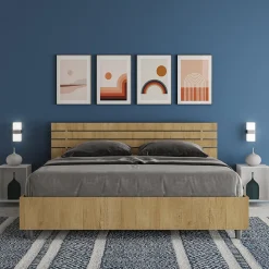 Lit conteneur Ankel 160x200 avec tête de lit droite et lattes en chêne