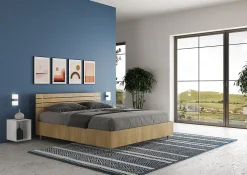 Lit conteneur Ankel 160x200 avec tête de lit droite et lattes en chêne