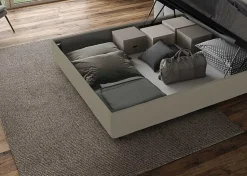 Lit conteneur Sommier capitonné 200x200 simili cuir cappuccino Azelia