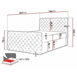 Lit continental Baltimore 186, Double, Gris, Tissu, Disponible