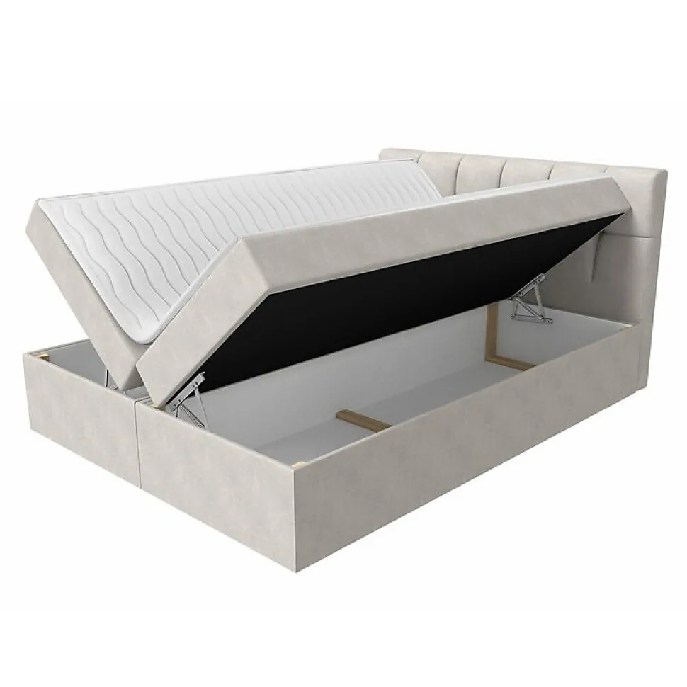 Lit continental Baltimore 128, Unique, Gris, Tissu, Disponible