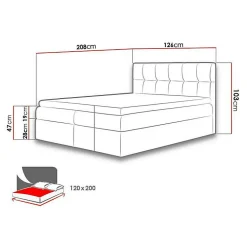 Lit continental Baltimore 128, Unique, Gris, Tissu, Disponible