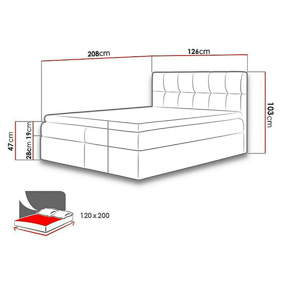 Lit continental Baltimore 128, Unique, Gris, Tissu, Disponible