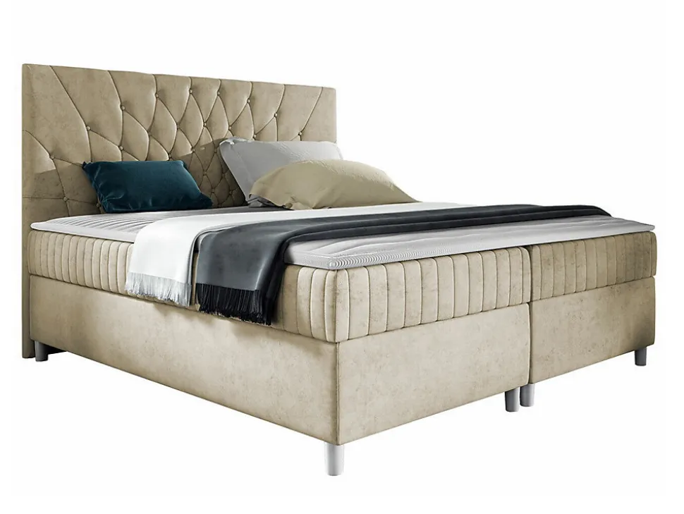 Lit continental Baltimore 175, Double, Brun clair, Tissu, Disponible