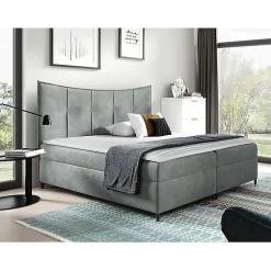Lit continental Baltimore 178, Double, Gris, Tissu, Disponible