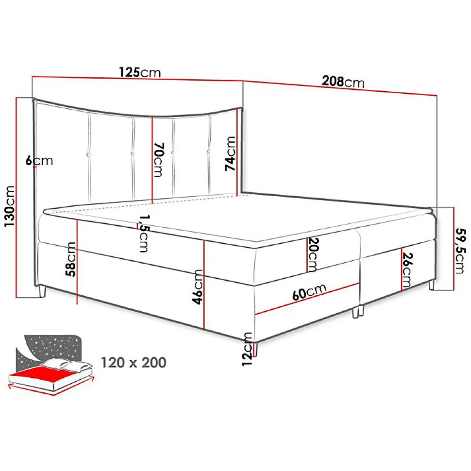 Lit continental Baltimore 178, Unique, Vert, Tissu, Disponible