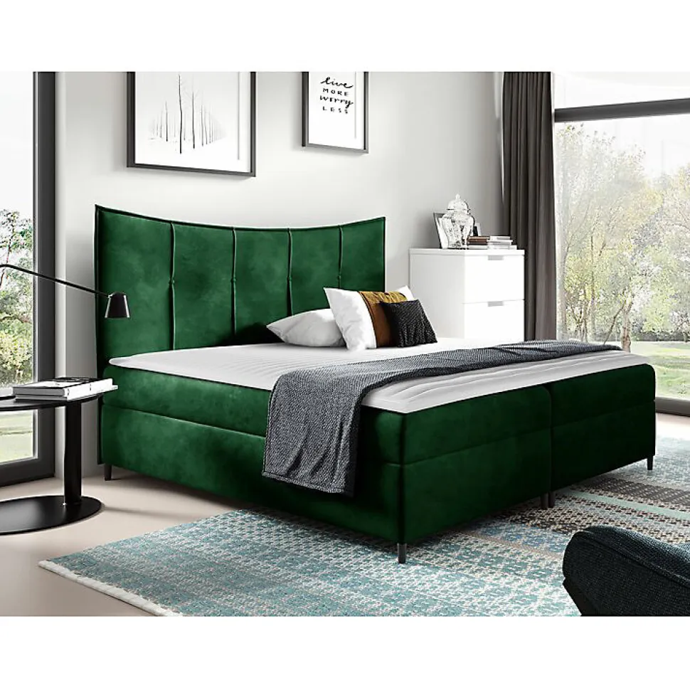 Lit continental Baltimore 178, Unique, Vert, Tissu, Disponible