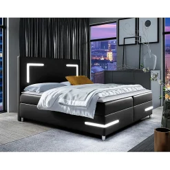 Lit continental Baltimore 173, Unique, Noir, Faux cuir, Disponible