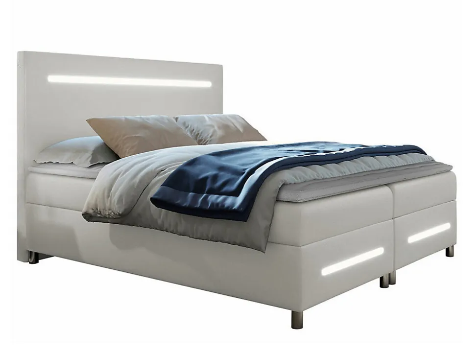 Lit continental Baltimore 174, Double, Blanc, Faux cuir, Disponible