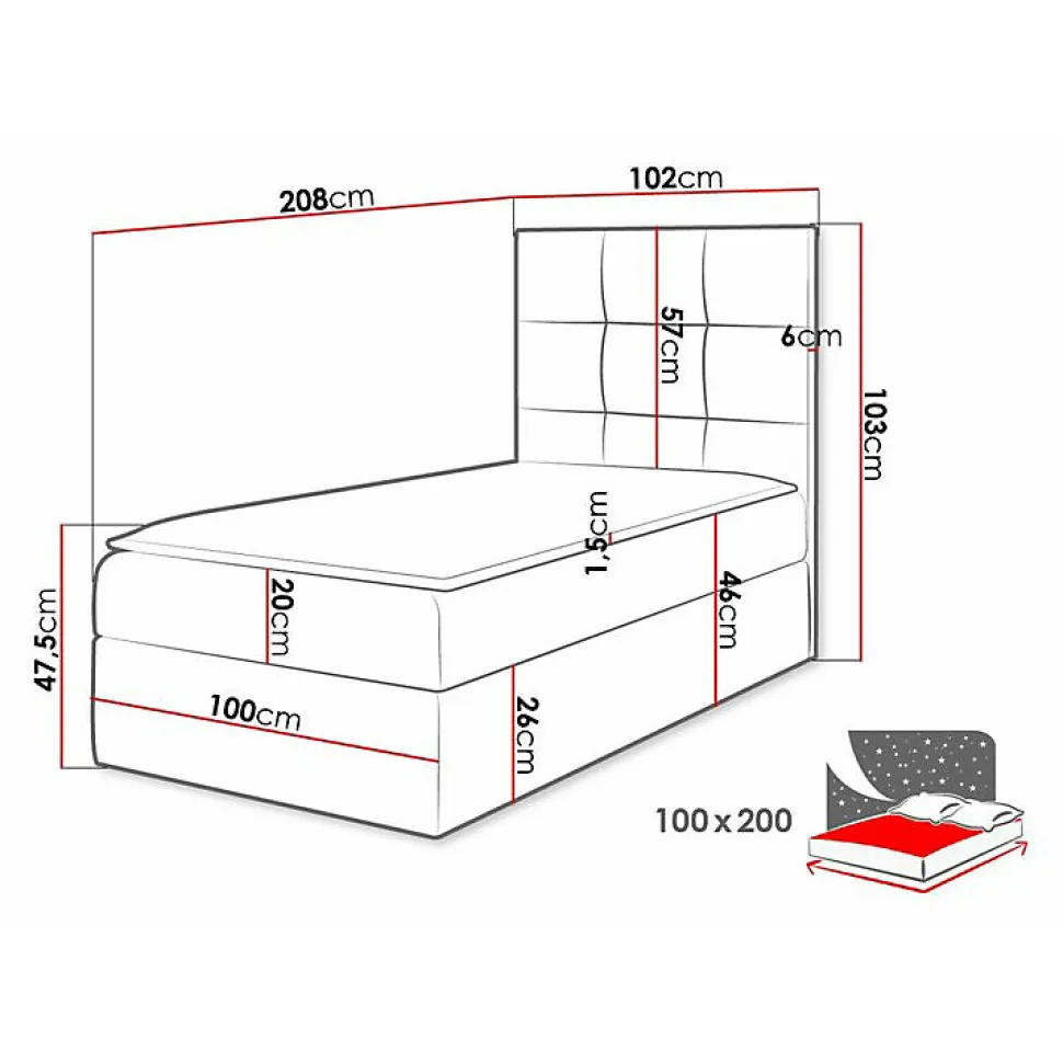 Lit continental Baltimore 180, Unique, Gris, Faux cuir, Disponible