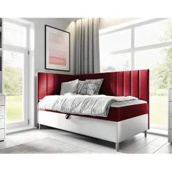 Lit continental Baltimore 164, Unique, Rouge, Faux cuir, Disponible