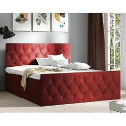 Lit continental Baltimore 161, Unique, Rouge, Tissu, Disponible
