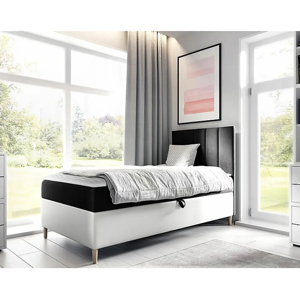 Lit continental Baltimore 170, Unique, Gris, Faux cuir, Disponible