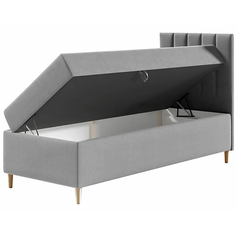 Lit continental Baltimore 170, Unique, Gris, Faux cuir, Disponible