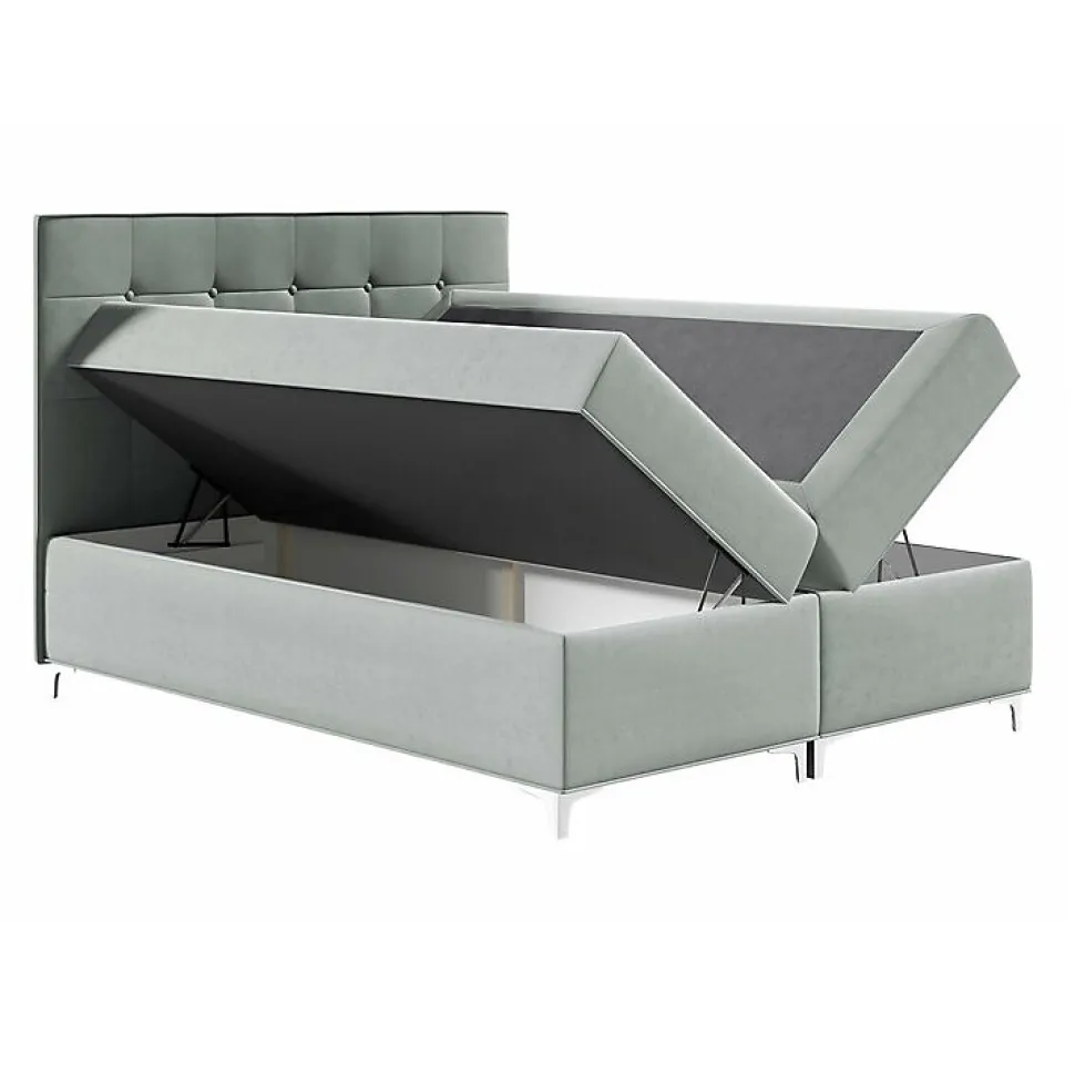 Lit continental Baltimore 185, Unique, Gris, Tissu, Disponible