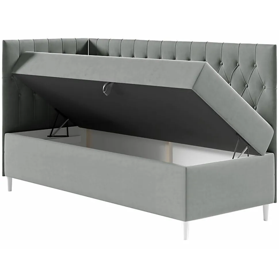 Lit continental Baltimore 167, Unique, Gris, Faux cuir, Disponible