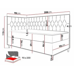 Lit continental Baltimore 167, Unique, Gris, Faux cuir, Disponible