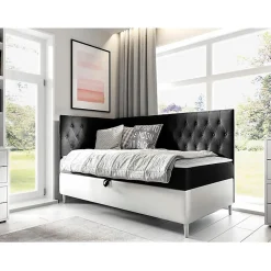 Lit continental Baltimore 167, Unique, Gris, Faux cuir, Disponible