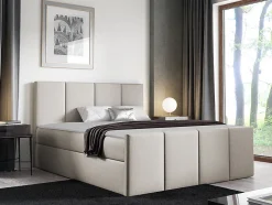 Lit continental Baltimore 154, Double, Brun clair, Tissu, Disponible