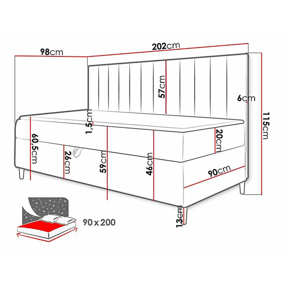 Lit continental Baltimore 165, Unique, Brun clair, Faux cuir