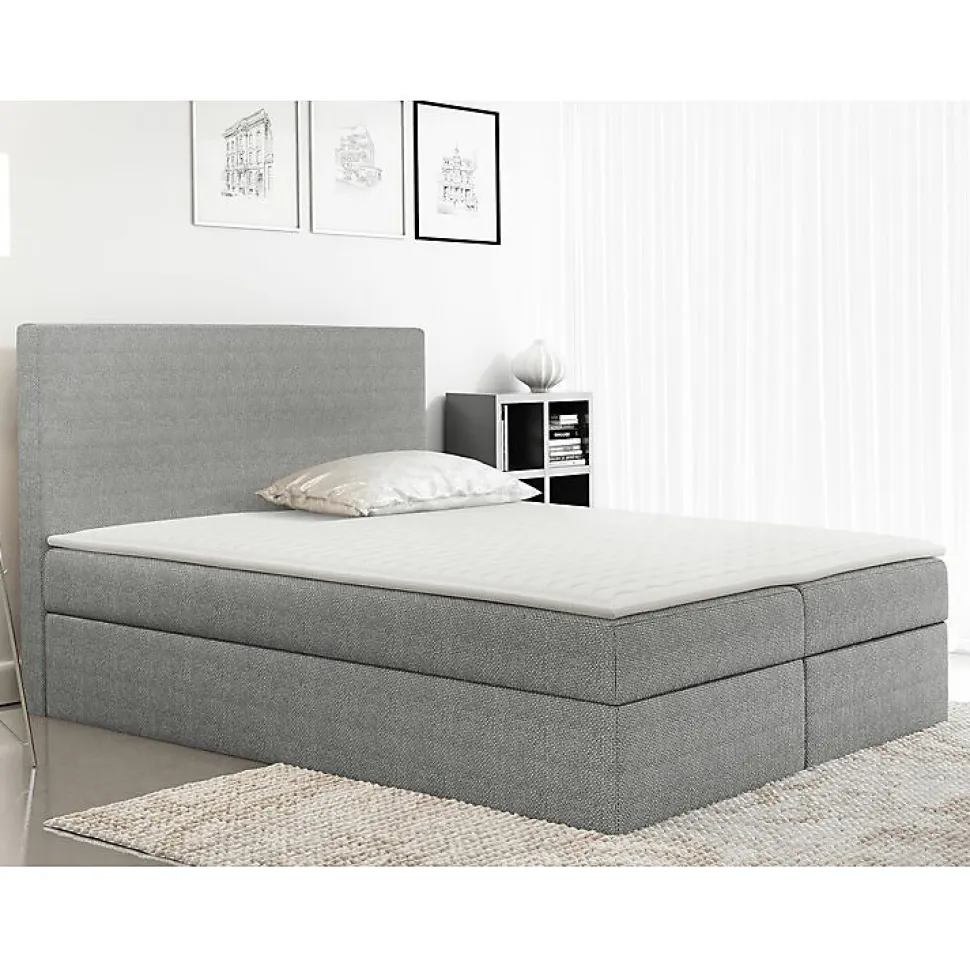 Lit continental Baltimore 163, Double, Gris, Tissu, Disponible