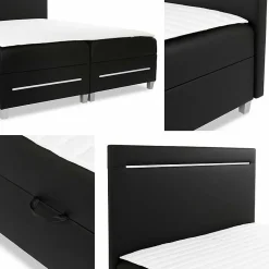 Lit continental Baltimore 174, Double, Noir, Faux cuir, Disponible