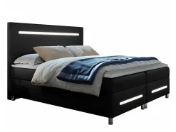 Lit continental Baltimore 174, Double, Noir, Faux cuir, Disponible