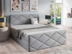 Lit continental Baltimore 155, Double, Gris, Tissu, Disponible
