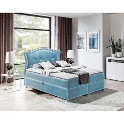Lit continental Baltimore 135, Double, Bleu, Tissu, Disponible