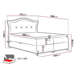 Lit continental Baltimore 135, Double, Bleu, Tissu, Disponible