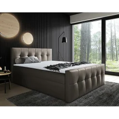 Lit continental Baltimore 138, Double, Marron, Faux cuir, Disponible