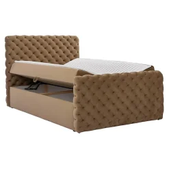 Lit continental Baltimore 186, Double, Noir, Tissu, Disponible