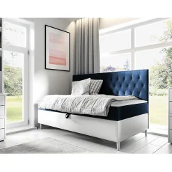 Lit continental Baltimore 166, Unique, Bleu, Faux cuir, Disponible